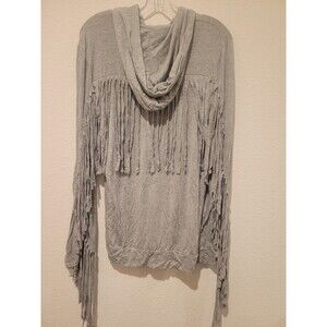 NWOT POL Women Full Zip Hooded Jacket Fringe Boho Hippie Festival Grey Small